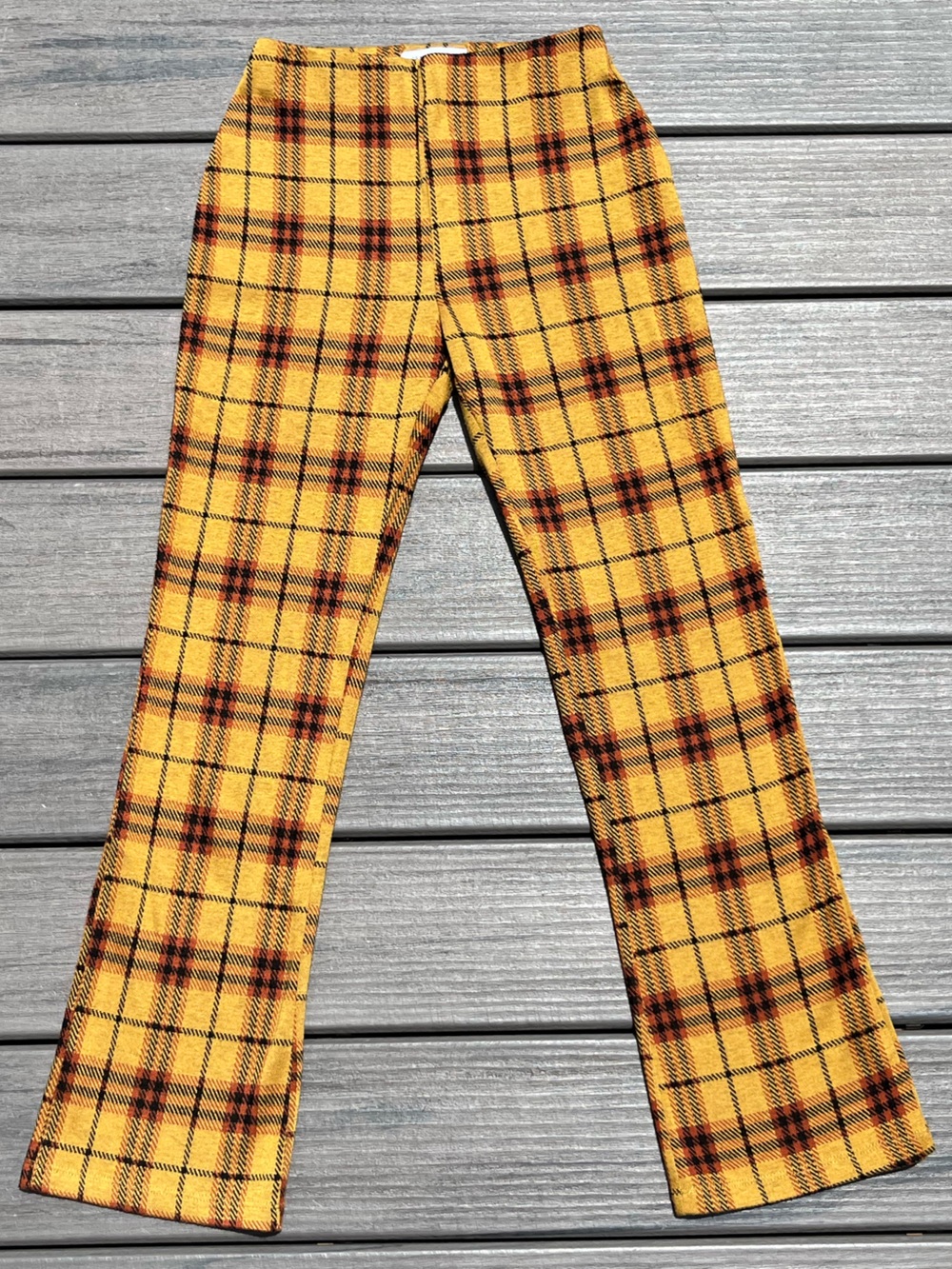 Urban Outfitters; Mustard Yellow Plaid; High Waist; Super Stretch; Flare; XS-TP